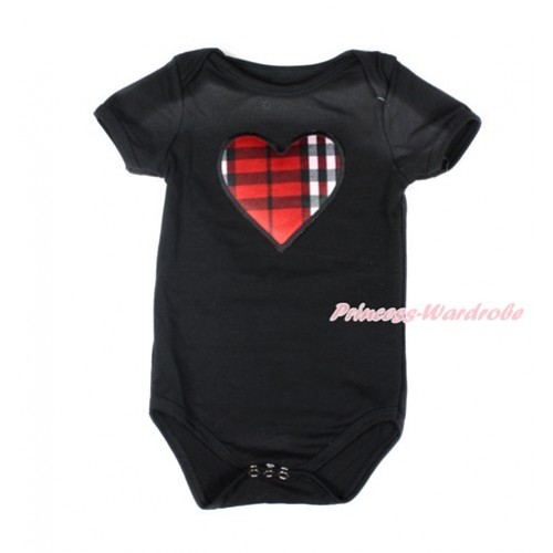 Valentine's Day Black Baby Jumpsuit with Red Black Checked Heart Print TH470 